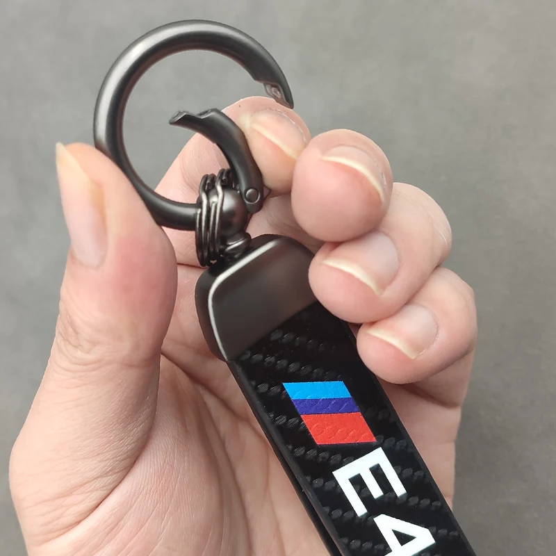 1pc Carbon Fiber Style Car Keychain Microfiber Leather Key Chain For Key Fobs For E46 E90 E39 E60 E36 (Black)