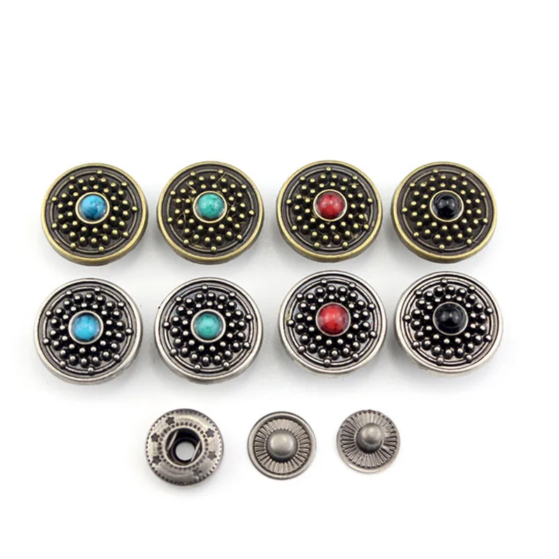 Retro Metal Snap Button Press Studs Fasteners for Clothes Bag Leather Craft Decor Buckle Garment DIY Handmade Sewing Accessories