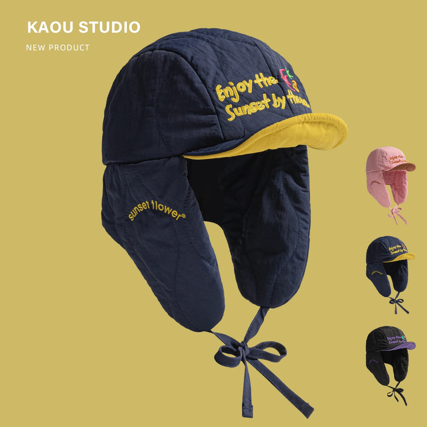 

Korean Fashion Pilot Hat Women's Winter Outdoor Warm Ear Protection Ski Bomber Hats Boys Trendy Brand Embroidered Lei Feng Cap