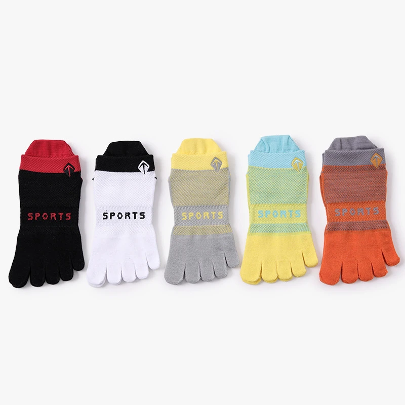 1 par masculino coolmax toe barco meias respirável algodão doces cores de secagem rápida suor-wicking cinco dedos ciclismo meias esportivas