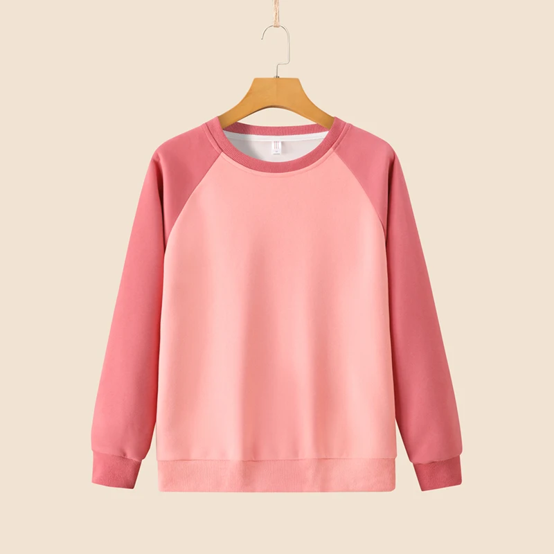 Spring and Autumn Women's Splicing Contrast Color O-Neck Long Sleeve Loose Pullovers Plus Size Fashion Casual All-match Tops