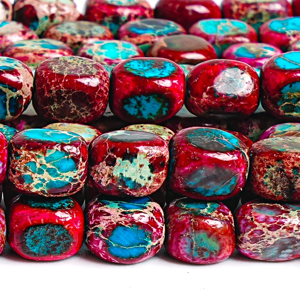 Red Blue Imperial Jasper Cube Beads 7x5mm Genuine Sea Sediment Stone Loose Spacer Beads for Crafting Boho Jewelry Designs