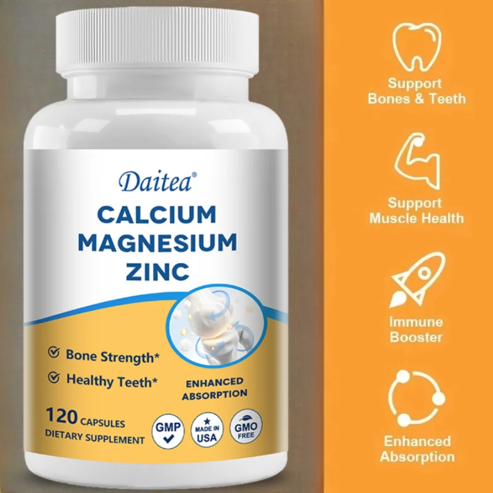 Calcium, Magnesium, Zinc Supplement - Supports Bone Health and Immune System Enhances Nutrient Absorption