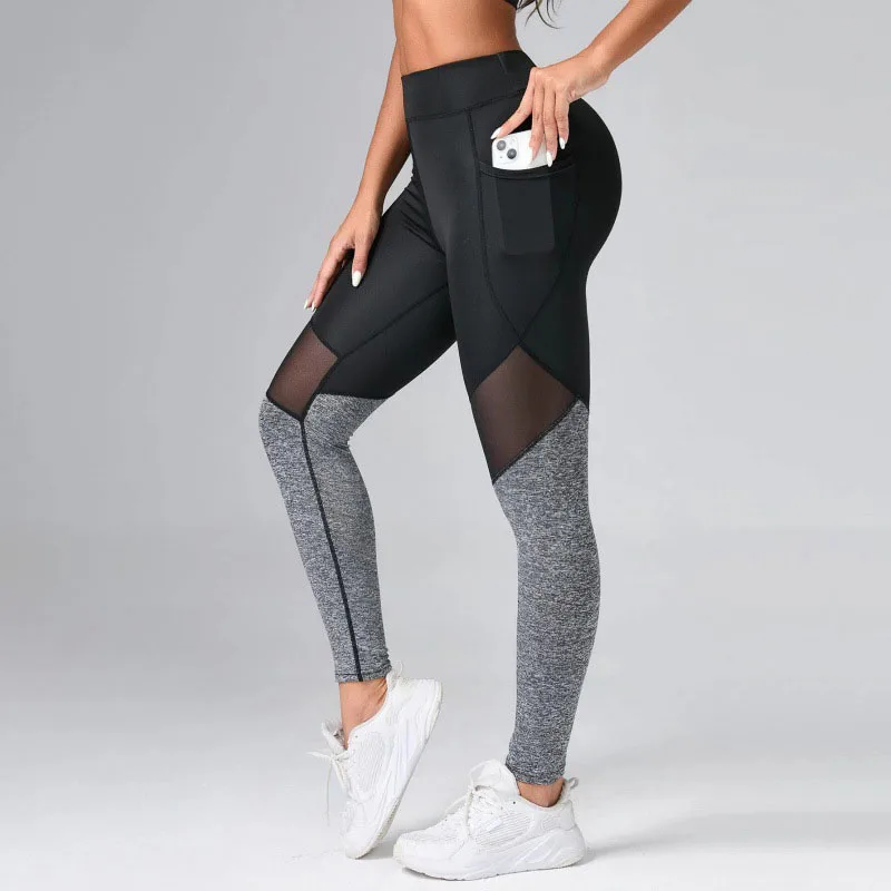 Seamless Sexy Mesh Spliced Leggings Women with Pocket Leggings High Waist Push Up Butt Gym Trainning Fashion Slim Yoga Tights