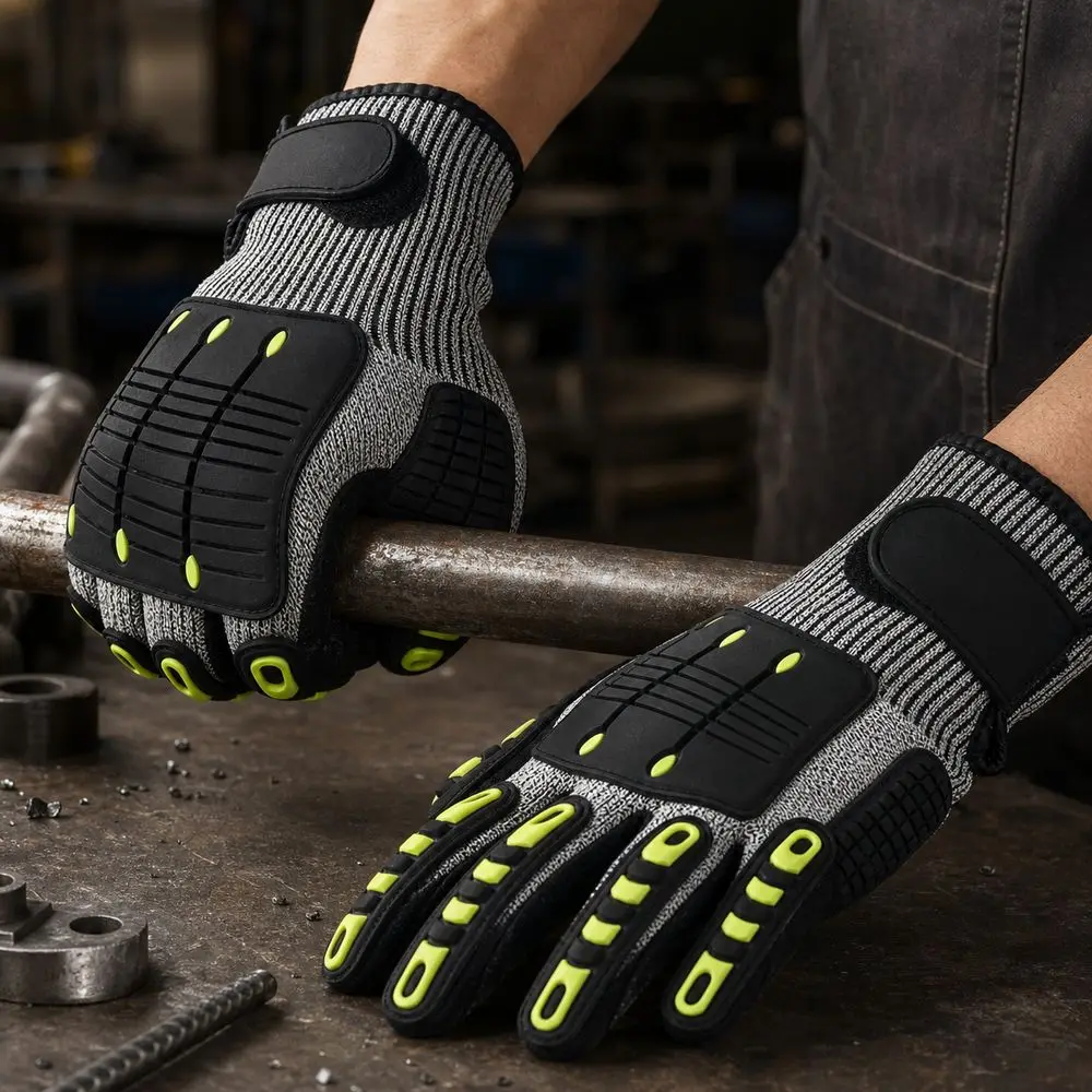 1 Pair Cut Resistant Fiber Safety Work Gloves Rubber Guard Anti Slip Palm Cut Resistant Gloves Adjustable Wrist Strap