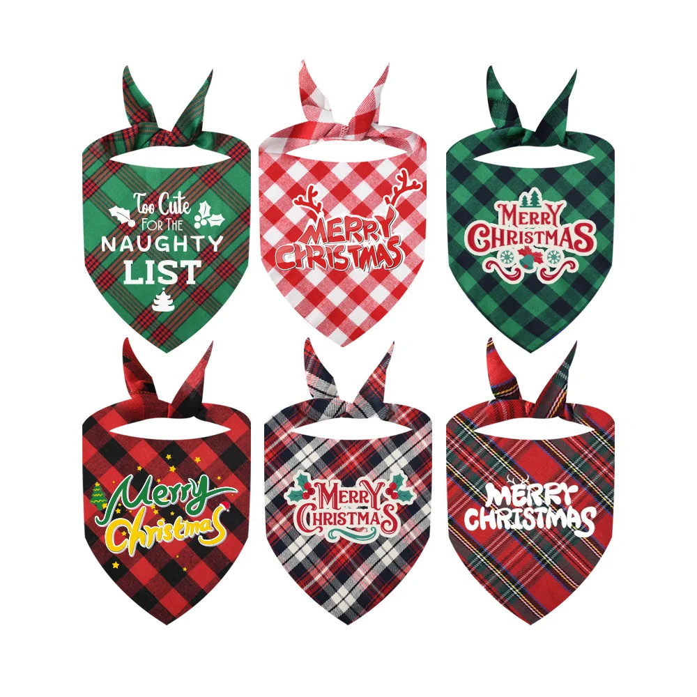 

6Pack/Set Christmas Pet Apparel Accessories Dog Bandana and Cat Scarf Small and Large Dogs Triangle Bibs for Parties