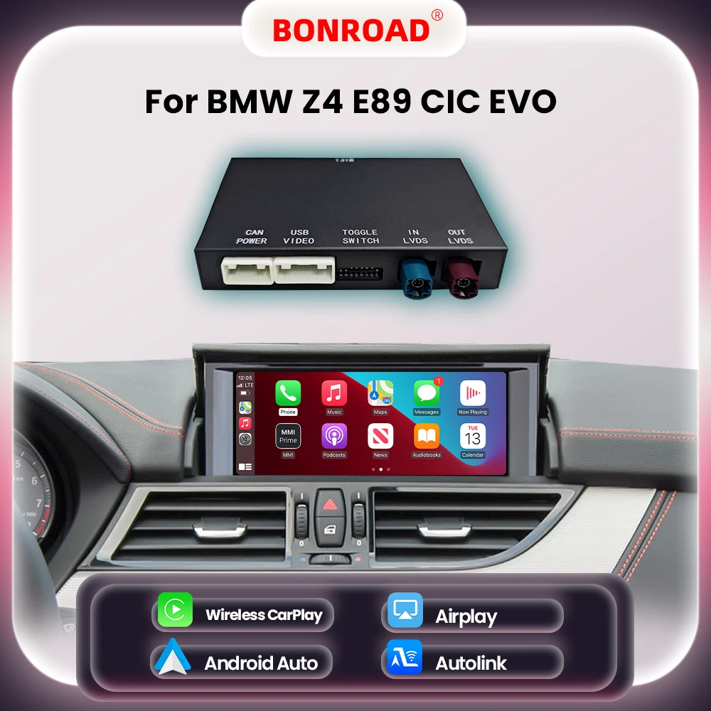 BONROAD – Module automatique CarPlay Android sans fil, pour BMW Z4 E89 CIC EVO, système avec fonctions de liaison miroir Bluetooth Airplay