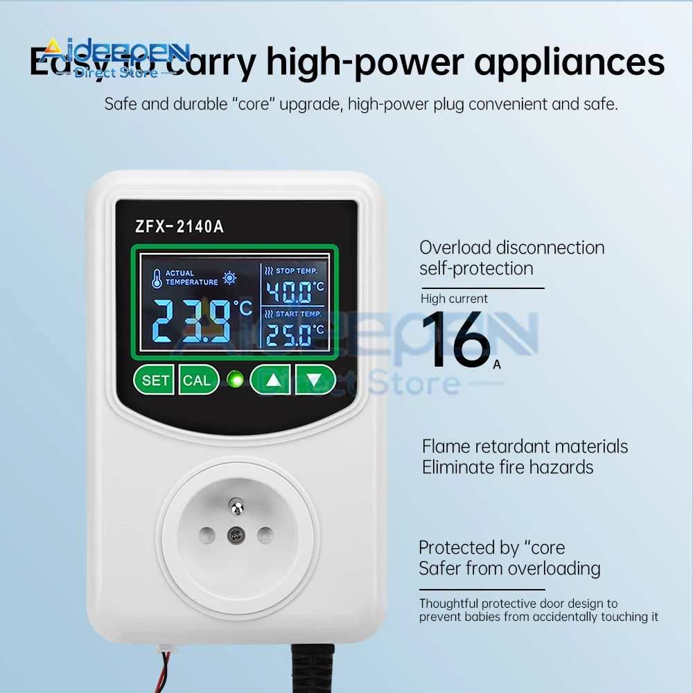 ZFX-2140A 220V LCD Digital Temperature Controller Thermostat Thermoregulator Sensor Meter Switch NTC Sensor 2200W/3500W