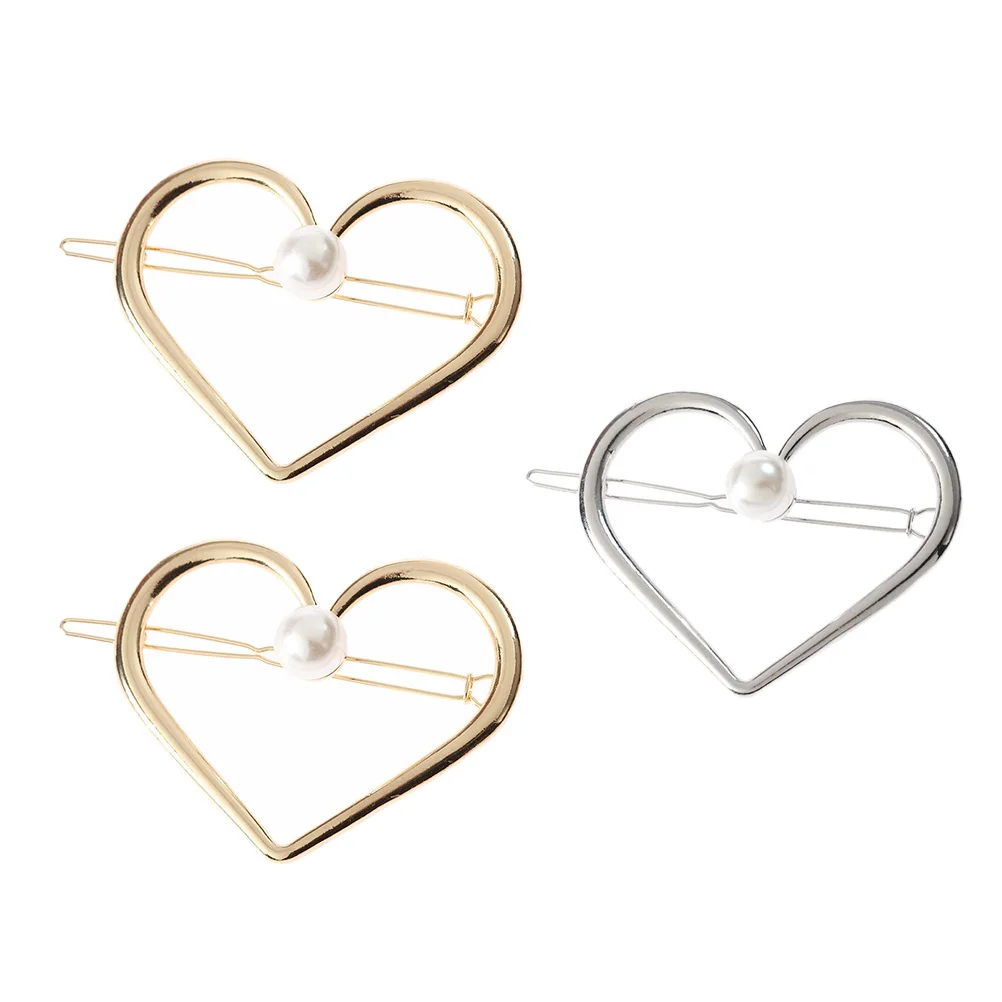 

3 Pcs Pearl Hair Clips Hollow Heart Shaped Bobby Pins Alloy Accessories Hairstyling Tool Non Slip Suitable for Any for Party
