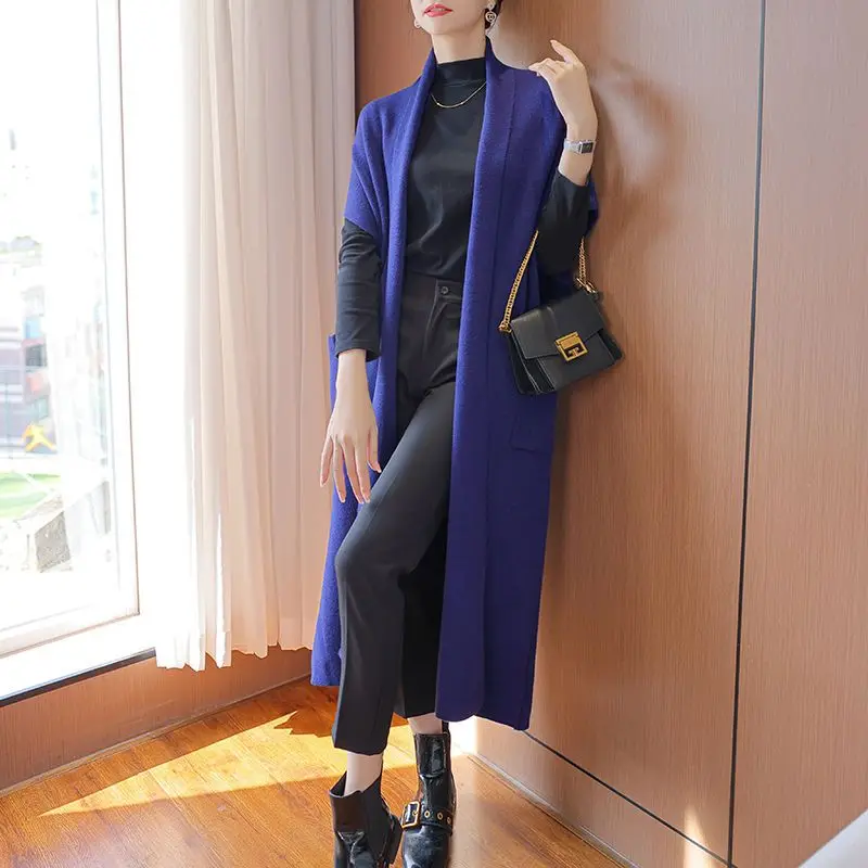 Long Sweater Vest Women Knitting Cardigan Waistcoat Coat Lady 2024 New Autumn Winter Spliced Loose Solid Sleeveless T619