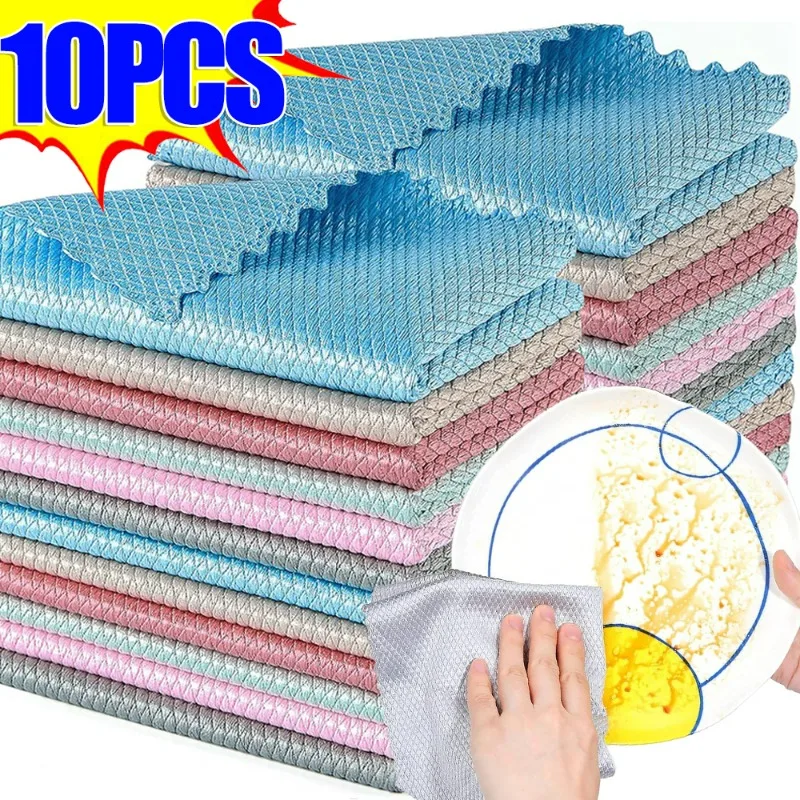 1-10PCS ผ้าขนหนูไมโครไฟเบอร์นุ่ม Magic ผ้าทําความสะอาด Lint ฟรีปลาซักผ้า Rags รถ Windows กระจกไม่มีร่องรอย Rags