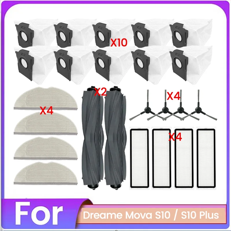 

AB34-24PCS Brush Dust Bag Filter And Mop Cloth Set For Dreame Mova S10 S10plus Vacuum Cleaner Accessories Replacement Parts