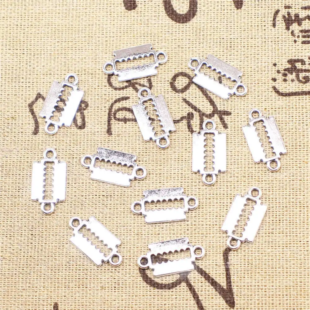 Razor Blades Connector Man Pendant Handmade Kids Best Friends Jewelry 10x20mm 20pcs Antique Silver Color