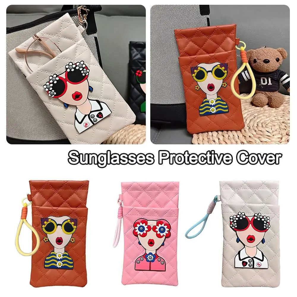 

Fashion Waterproof Sunglasses Bag PU Leather Portable Double-layer Eyeglasses Pouch Hanging Dustproof Coin Purse