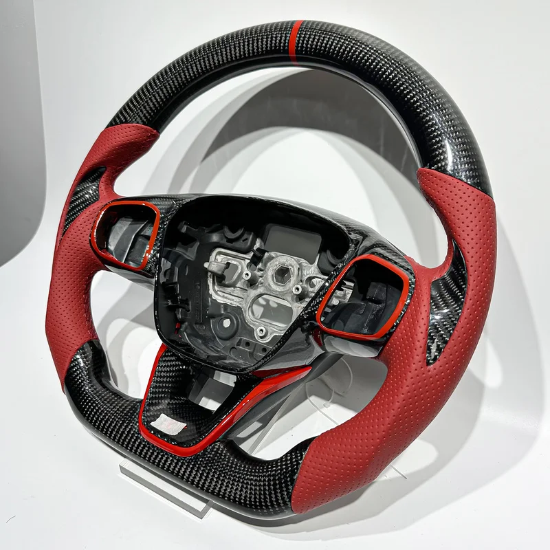 Aftermarket Retrofit Steering Wheel Black Carbon Fiber with Red Stripe Custom Modified Accessory Compatible with MK4 MK8 F
