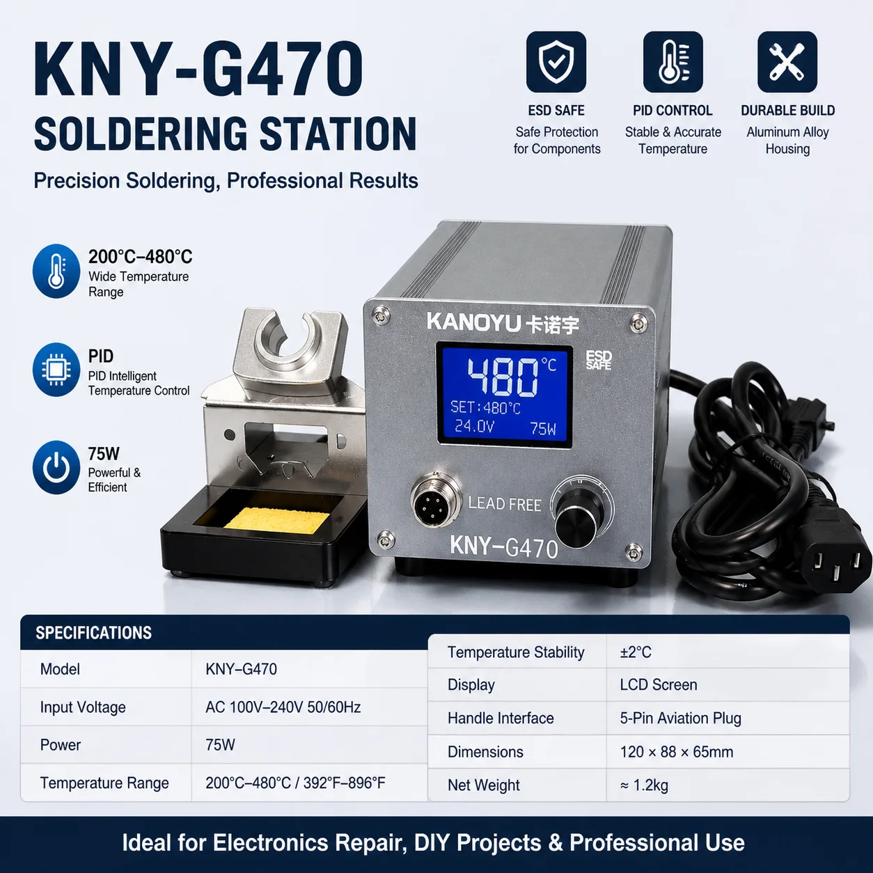 

KANOYU C470 welding station - high-power 500W anti-static maintenance constant-temperature temperature-regulating soldering iron