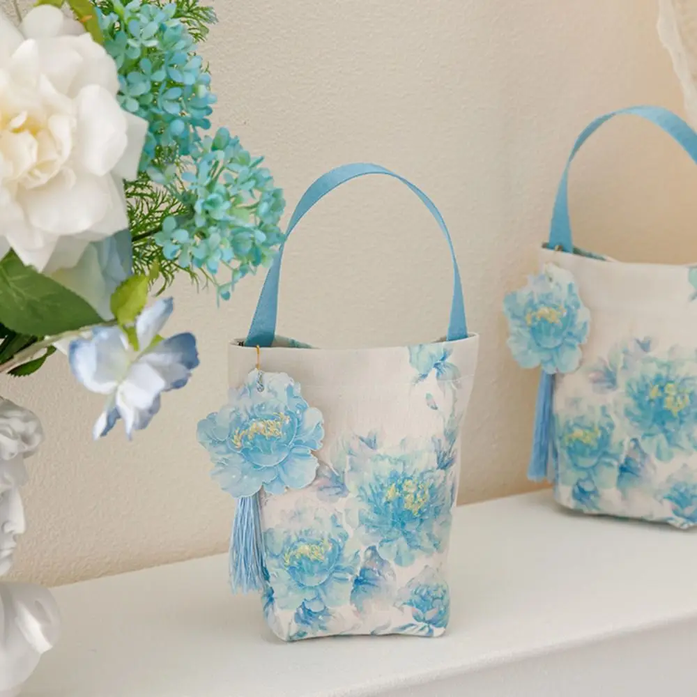 

Printing Flower Tassel Wrist Bag Make Up Pouch Storage Bag Wedding Candy Bag Jewelry Packing Temperament Chinese Style Handbag