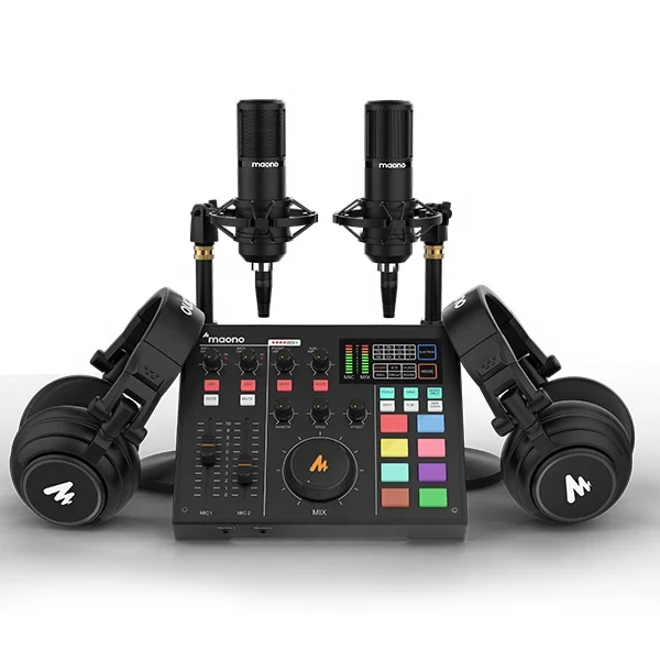 MAONOCASTER AM100 All-In-One Podcast Production Studio Kit Podcast Equipment With Sound Card Condenser Mic and Monitor Headphon