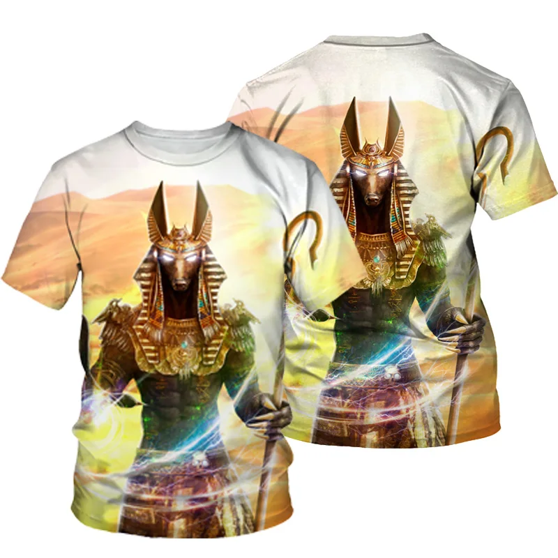 Anubis 3D Printed Men T-shirt Summer O Neck Short Sleeve Tops Tees Ancient Egypt Style Man Clothes Fashion Vintage T-shirts 4XL