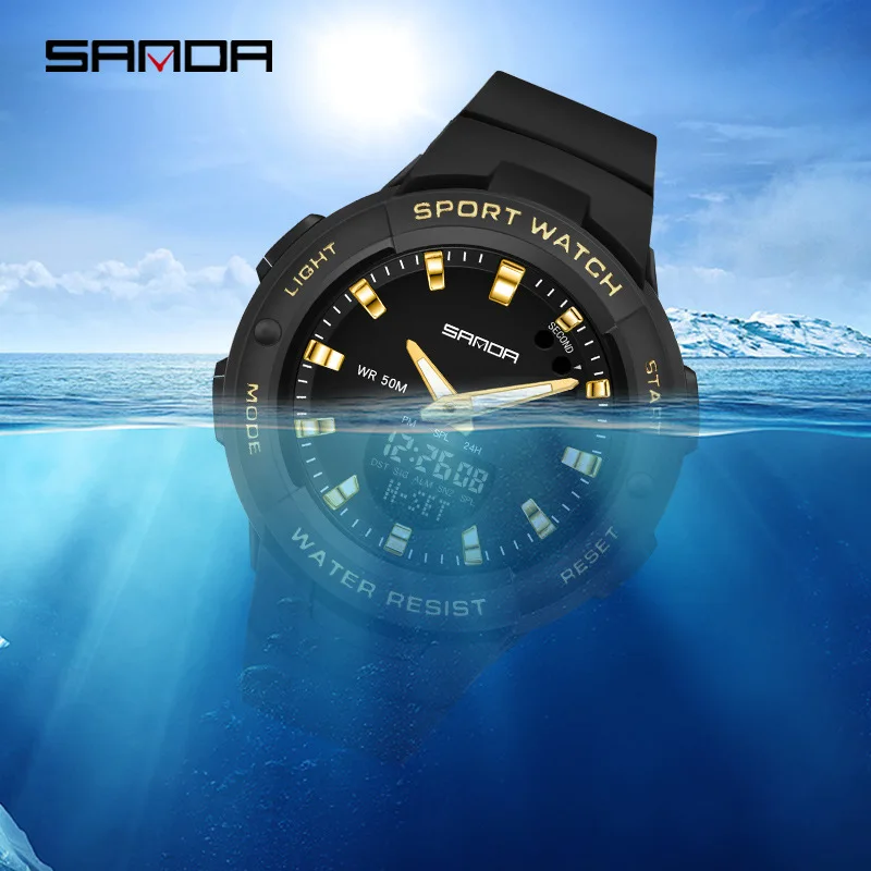 SANDA6005 Outdoor Sports Electronic Watch Japanese Movement Waterproof Night Light Fashion Leisure Male and Female Student Watch