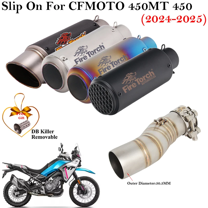 

Slip On For CFMOTO 450MT 450 MT 2024 2025 Motorcycle Exhaust Escape Systems Middle Link Pipe 51mm Carbon Fibe Muffler DB Killer