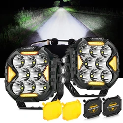 AUXBEAM CUBE-Z SERIES 4 inch LED Work Pod Light with Amber / Black Cover OFFROAD LIGHTS WITH WHITE DRL  AMBER TURN SIGNAL LIGHTS