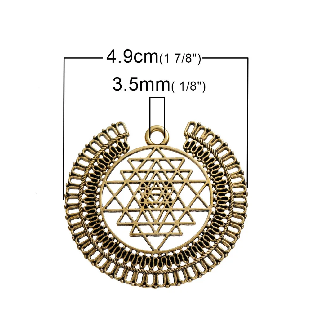 2pcs Vintage Sri Yantra Meditation Pendants Round Antique Gold Color Hollow Charms DIY Making Necklace Jewelry Findings 49x47mm