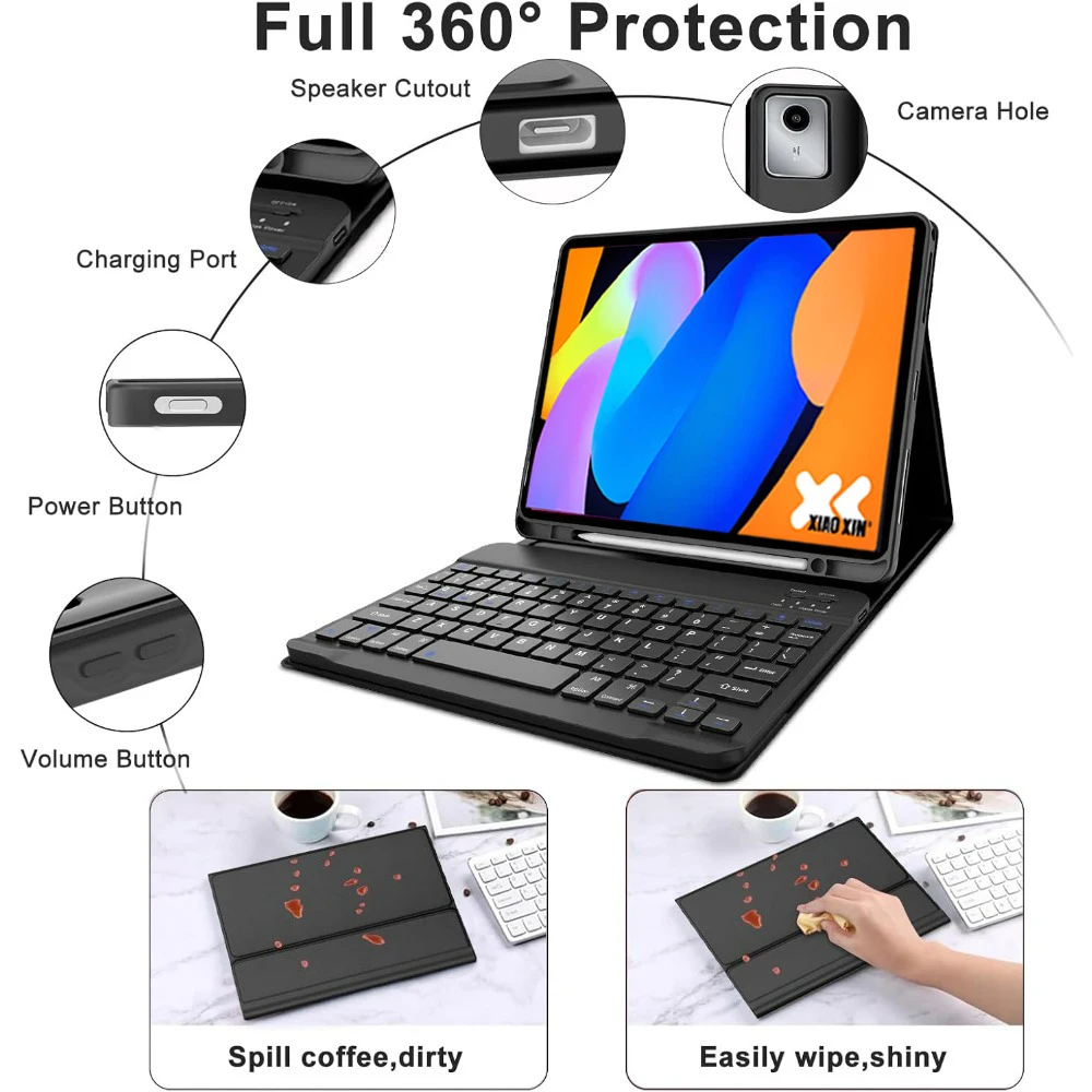 Lenovo Xiaoxin Pad 11インチ 2024/2025用タブレットケース、Lenovo Tab M11 / Idea Tab 11インチ用取り外し可能キーボードケース（ペンホルダー付き）