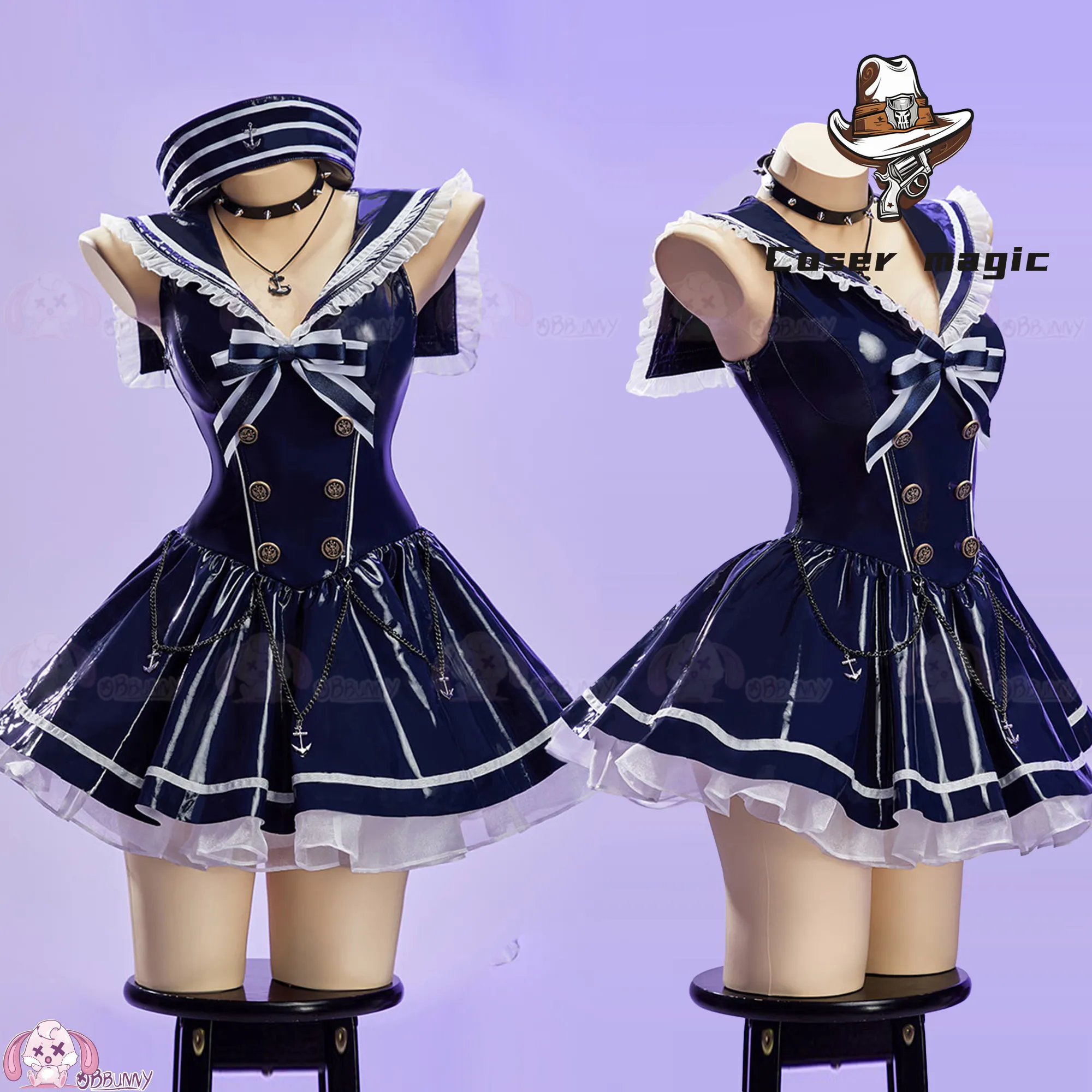 Original Navy Idol Halloween Cosplay Costume, PU Leather Cute Girls Sailor Dress Set - view 3
