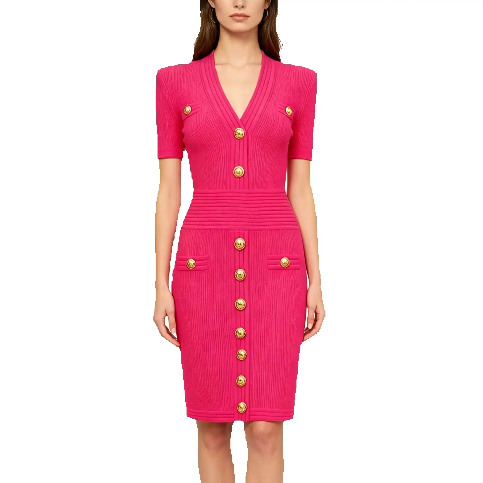 

Women's Fashionable Temperament Socialite Knitted Dress - High Quality Extended Summer New Style V-Neck Short Sleeved