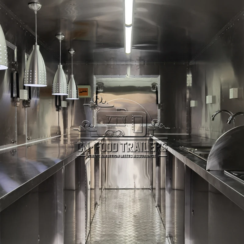 Trailer de Comida CN Van de Fast Food Personalizada para Vendedores de Camping Totalmente Equipado com Churrasqueira, Máquina de Sorvete e Serviço de Café