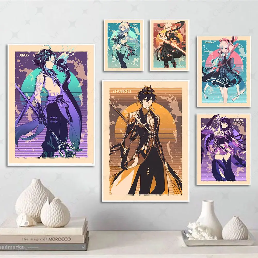 Video Game Genshin Impact Poster Vintage Anime Picture Character Wall Art Canvas Painting Prints for Kids Room Modern Home Decor
