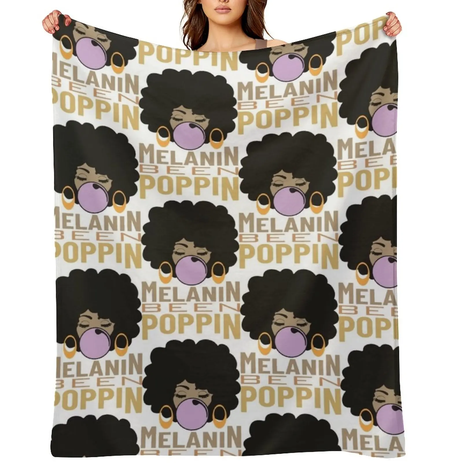 

Melanin Been Poppin, Melanin Afro Woman Shades Drippin Melanin Shirt, Poppin, Black Girl Magic Throw Blanket