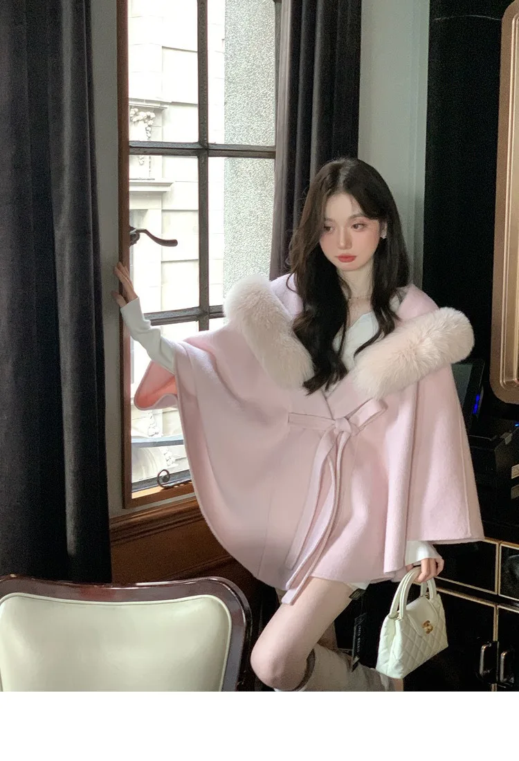 Hot Sales fashion women wool Fur coat Medium length high-end natural fox fur double-sided cashmere coat new autumn winter cloak