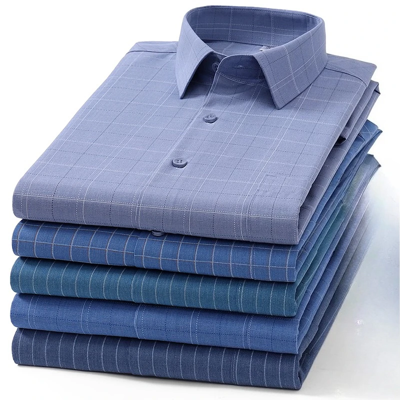 

plus size 8XL Silk long sleeve shirts for men slim fit casual plain shirt single pocket plaid tops soft elegant striped clothes