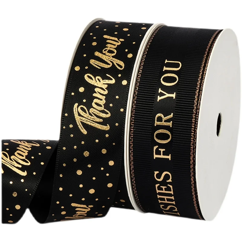 10Yards Black Gold Collection Happy Birthday Ribbon Valentine\'s Day Wedding Event Party Christmas Decoration Baking Bouquet Bow