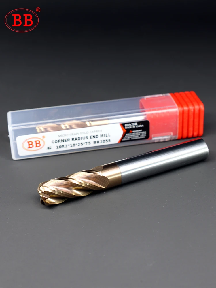 BB Corner Radius End Mill R Bullnose Cutter Plastic Copper DIY Tool 4 Flutes R0.2 R0.5 R1 Radius Edge BB2055