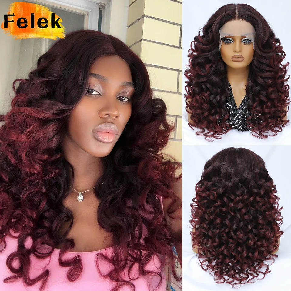 Т-образные вьющиеся парики Latisha Черный Розовый Синтетические парики фронта шнурка для женщин Предварительно выщипанный блондин Коричневый парик шнурка Выделите парик для косплея