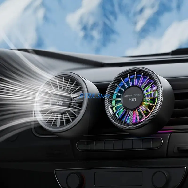 U13C Small Car Air Freshener Vent Clip with Quiet Fan & 7 Color Lighting Quick Fixing for Improved Cabins