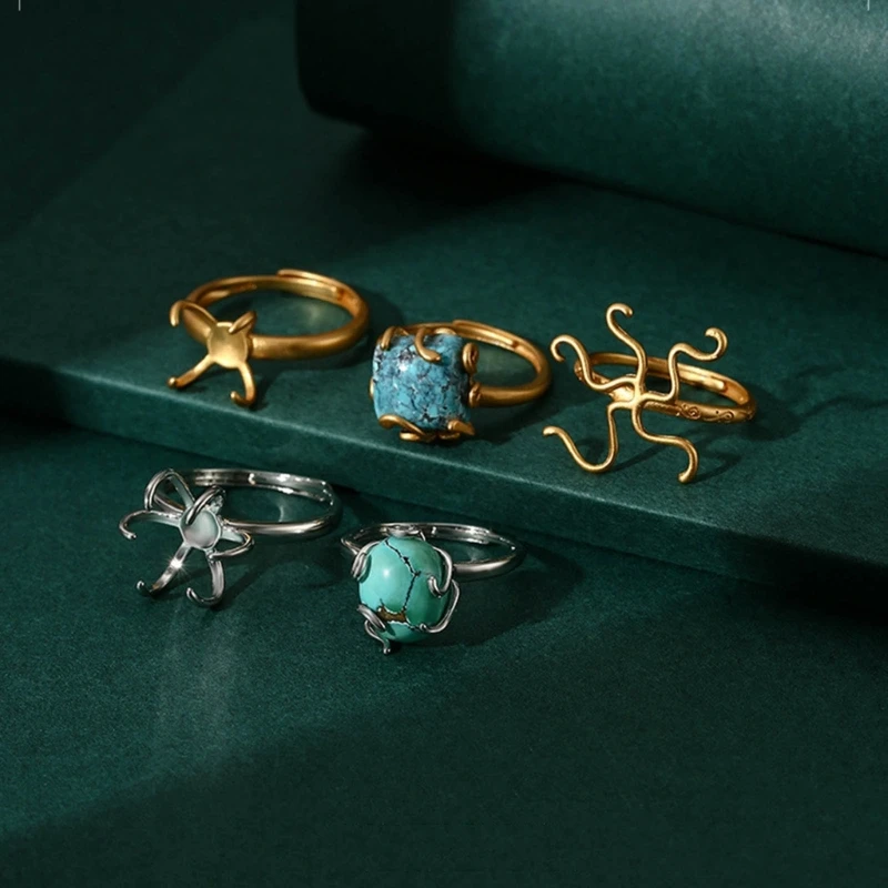 فتح خواتم قابلة للتعديل قاعدة خواتم الاصبع فارغة الإعداد للنساء مطعمة كريستال الفيروز جوهرة طبيعية صنع المجوهرات DIY بها بنفسك