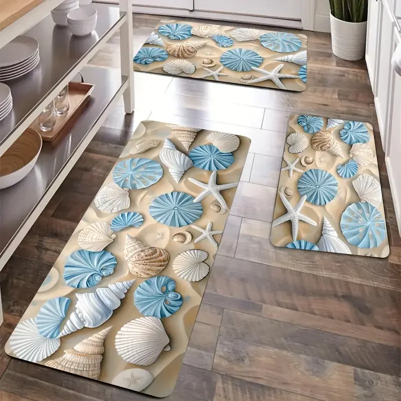 Beach Conch Shell Starfish Kitchen Mat Welcome Doormat Decor Corridor Balcony Laundry Room Rug Bathroom Anti-slip Floormat Decor