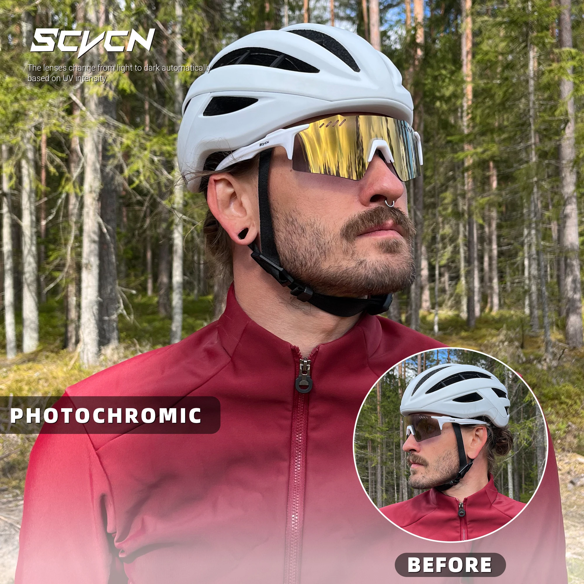 SCVCN Photochrome Fahrradbrille UV400 Fahrrad-Sportbrille für MTB Outdoor-Sport Golf Camping Autofahren – Detail 15