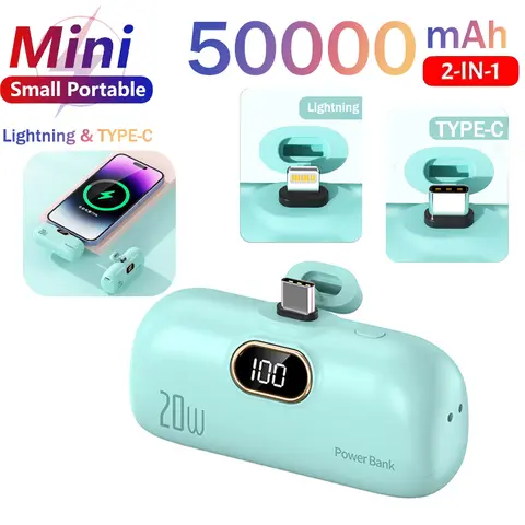 New 50000mAh Mini Power Bank Fast Charging Portable Charger External Spare Battery for IPhone Xiaomi Huawei Capsule Powerbank