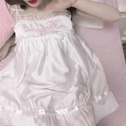 Kawaii Lolita Pajamas Mini Dress White Lace Straps Sleepshirts Girl Nigthgowns Teen Loungewear Junior Nightdress Christmas Gift