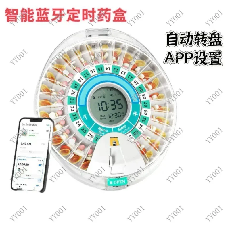 Timing Alarm Pill Storage Box 28 Grid Rotary Design Bluetooth Intelligent Reminder Case