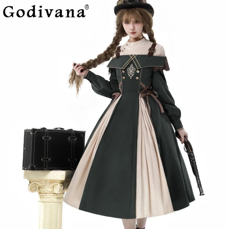 

Original Lolita OP Elegant Girl Base Shirt Dress Set Women's Japanese Style Sweet Dress Suits Female High Street Lolita Outfits