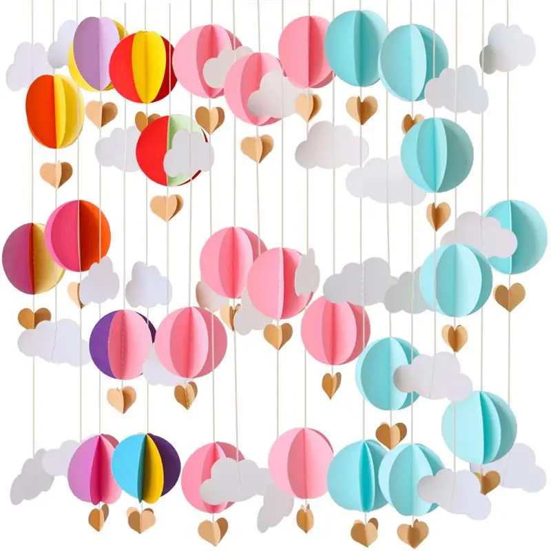 3D Love Clouds Hot Air Balloon Paper Garland Festival Party Wedding Kindergarten Children's Room Hanging Bunting Home Decoration