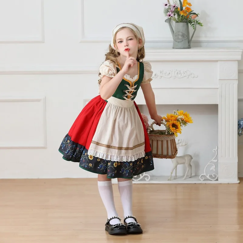 

ins Children's Clothing European Pastoral Girl Farm Germany Munich Oktoberfest Dirndl Dress Flower Girls Dress Kids Boutique