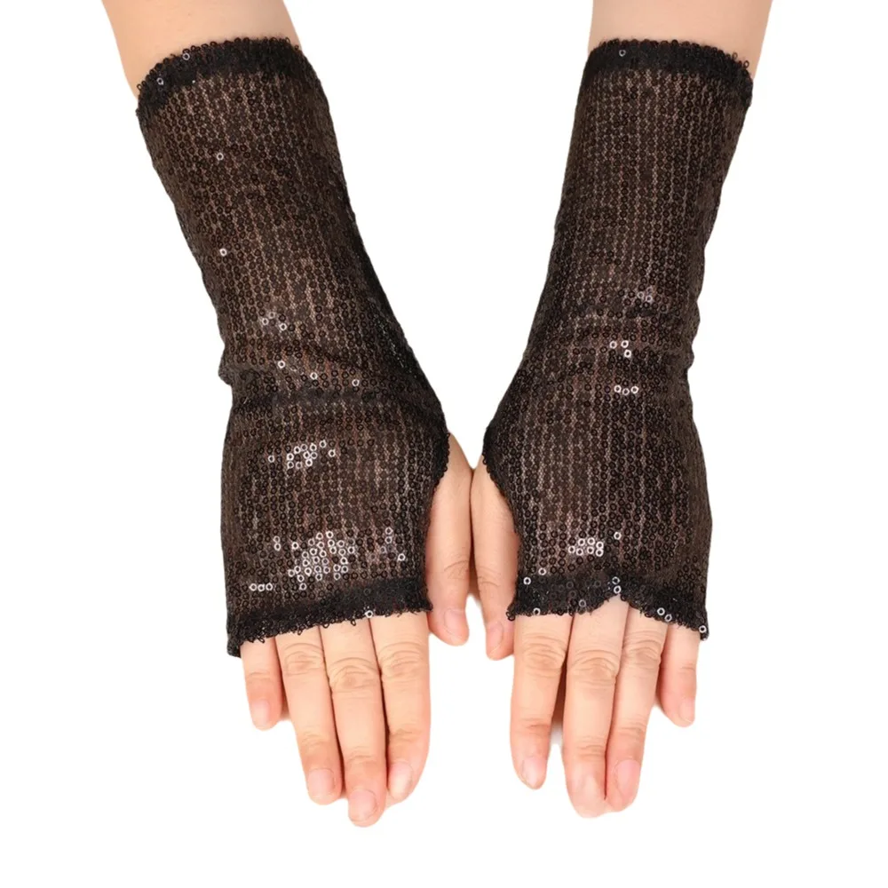 1Pair Fashion Gothic Shining Sequins Gloves Punk Black Gold Red Dancing Gloves Club Handwear Disco Costume