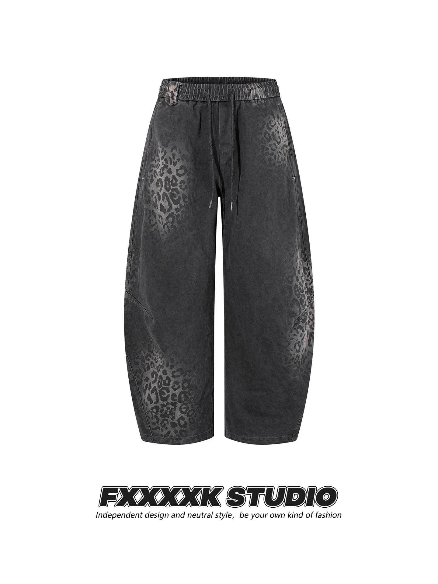 

FXK Original American Leopard Print Curved Knife Jeans Men's High Street Vintage Waed Loose Long Pants Casual Cotton Trousers